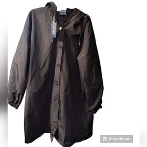New Windbreaker Black Hooded Trench Size 3XL